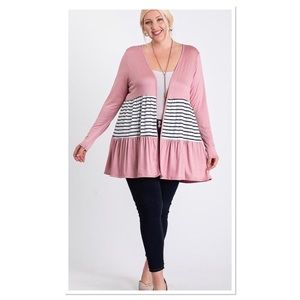 Striped solid long sleeve cardigan